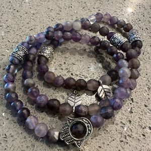 Set of 3 purple stretch bead bracelets